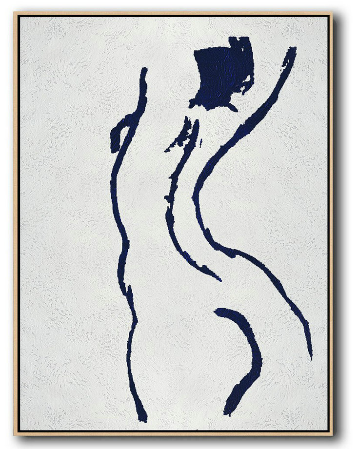 Large Abstract Art,Buy Hand Painted Navy Blue Abstract Painting Nude Art Online,Wall Art Painting